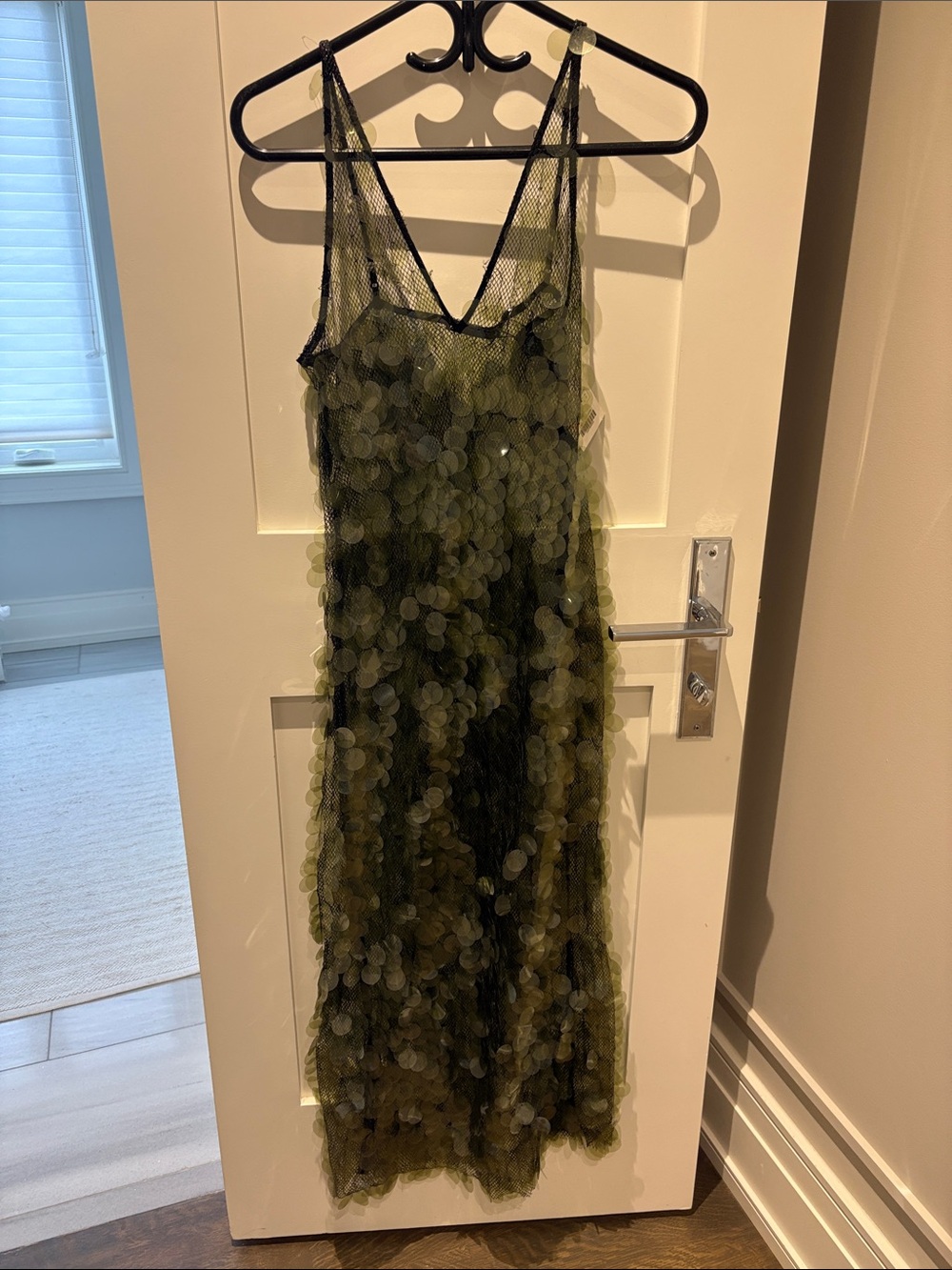 Zara Olive Green Sequin Mesh Slip Dress